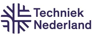 Techniek Nederland logo: a blue stylized design with text