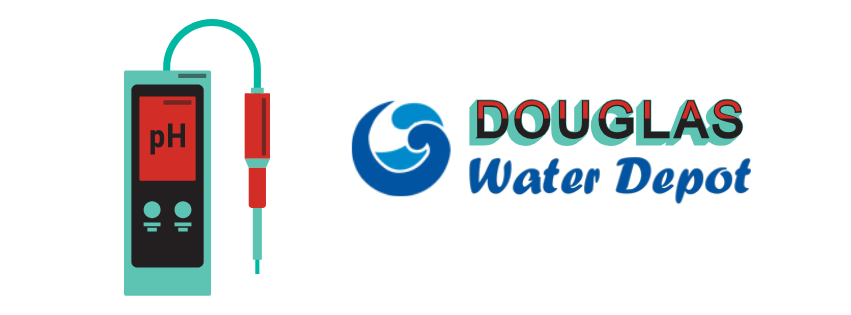 Logo for Douglas Water Depot. Features a pH meter and a wave with the company name.