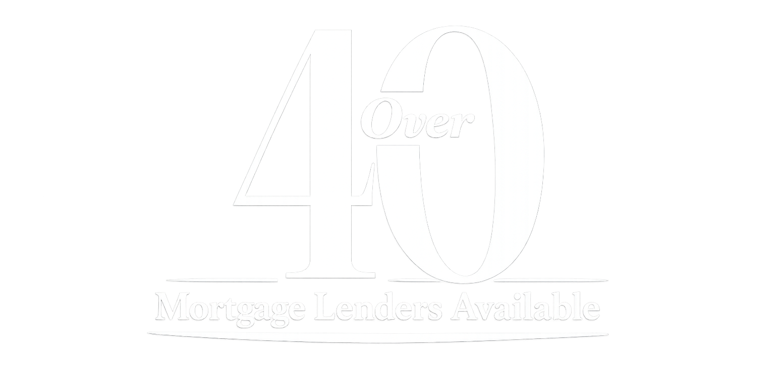 White outline of '40' with 'Mortgage Lenders Available' below.