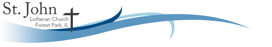 St. John Lutheran Church logo with a cross and blue wave design.