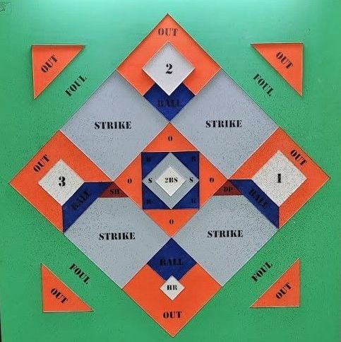 Baseball-themed game board with numbered quadrants (1-3),