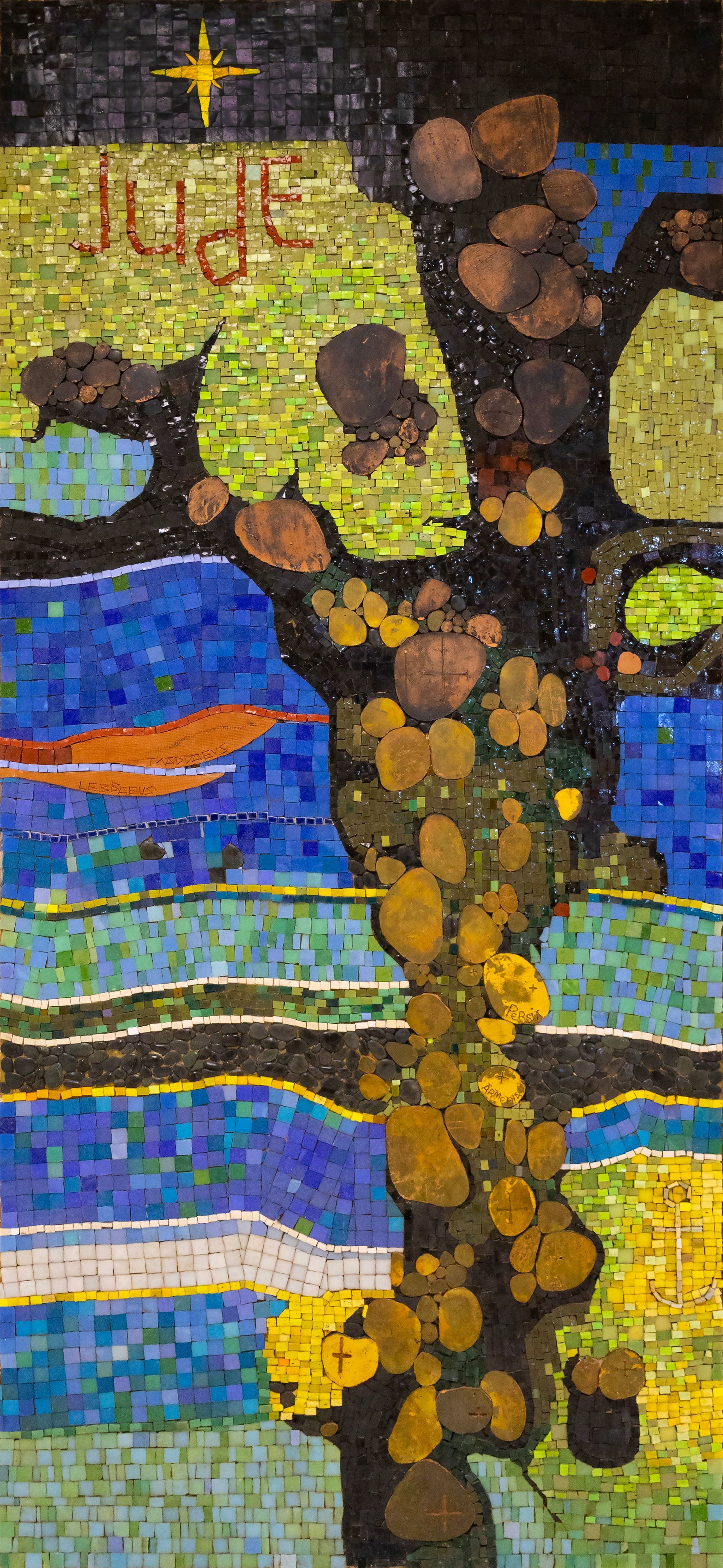 Mosaic artwork with the word