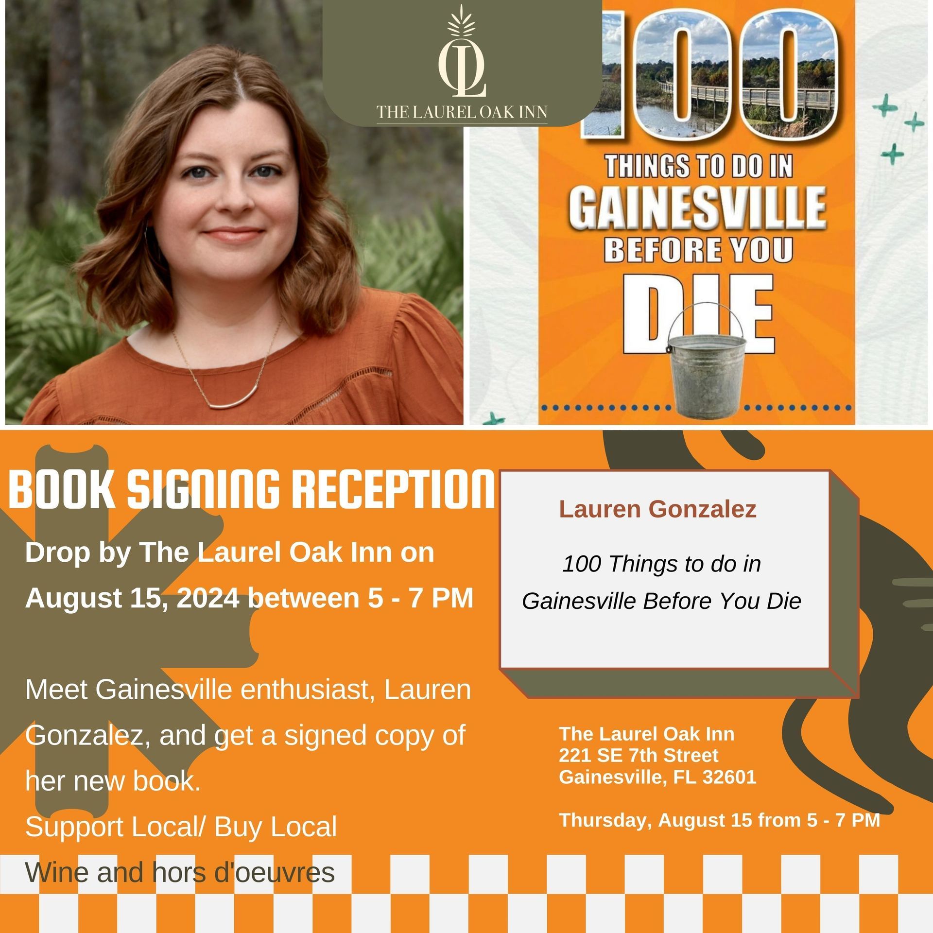 The Laurel Oak Inn is hosting Lauren Gonzalez at The Laurel Oak Inn on August 15, 2024 for a book signing. Come join us!