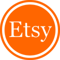 Etsy logo: white wordmark on an orange circle with a white border.