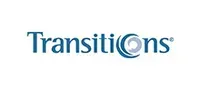 Transitions logo with teal text and a blue circular swirl icon in the letter “o”