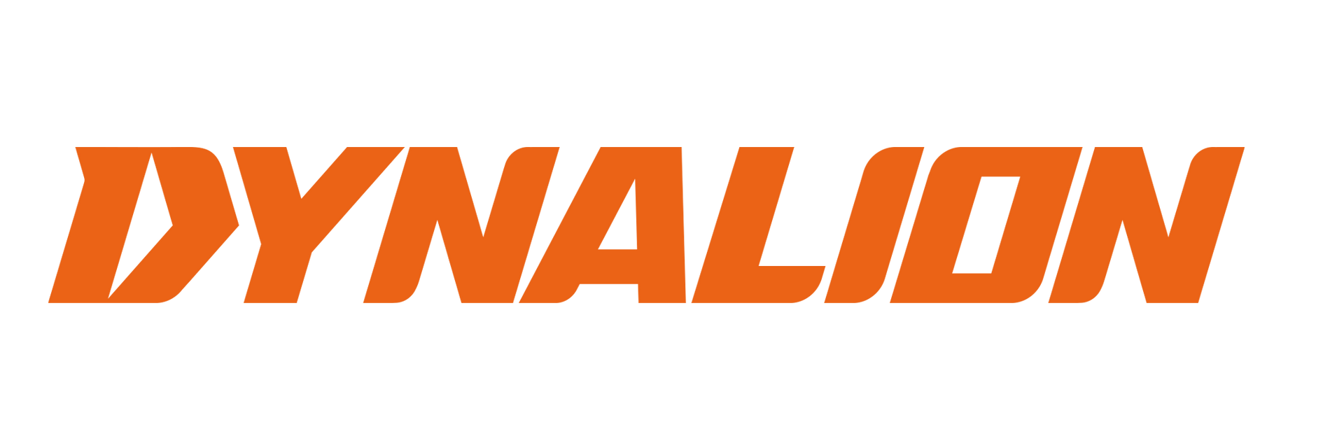 An orange and white logo for dynalion on a white background