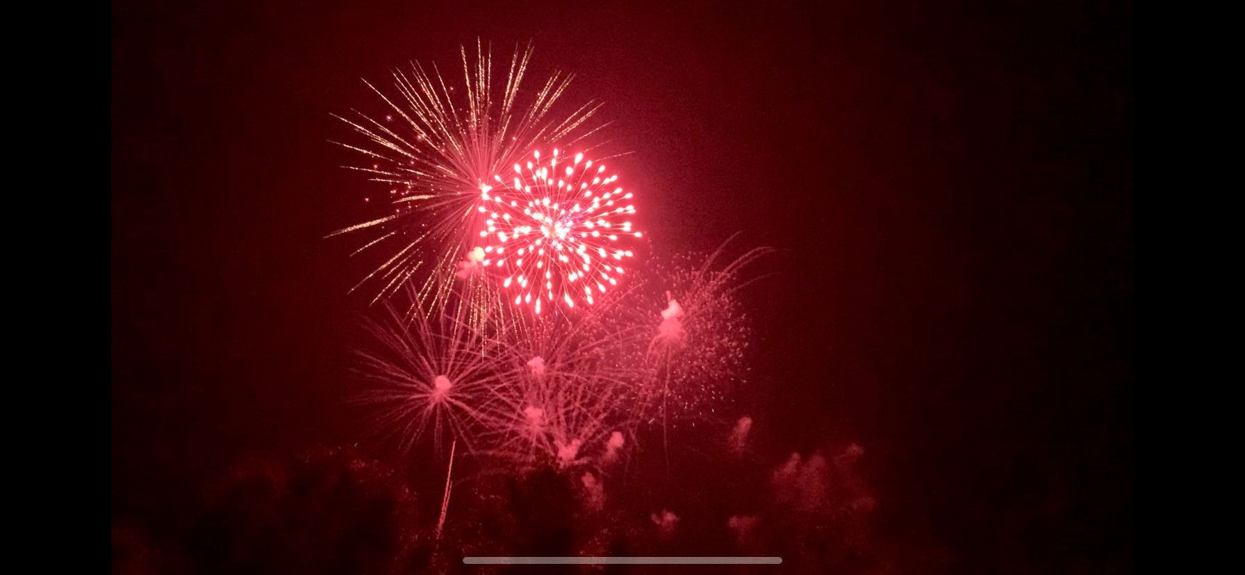 Red fireworks bursting in the night sky
