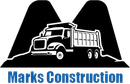 Marks Construction logo with black dump truck and blue text on white background