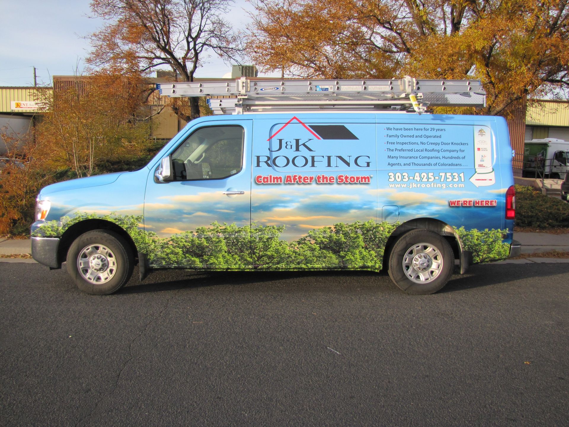 J & K Roofing Nissan NV full wrap Denver Colorado