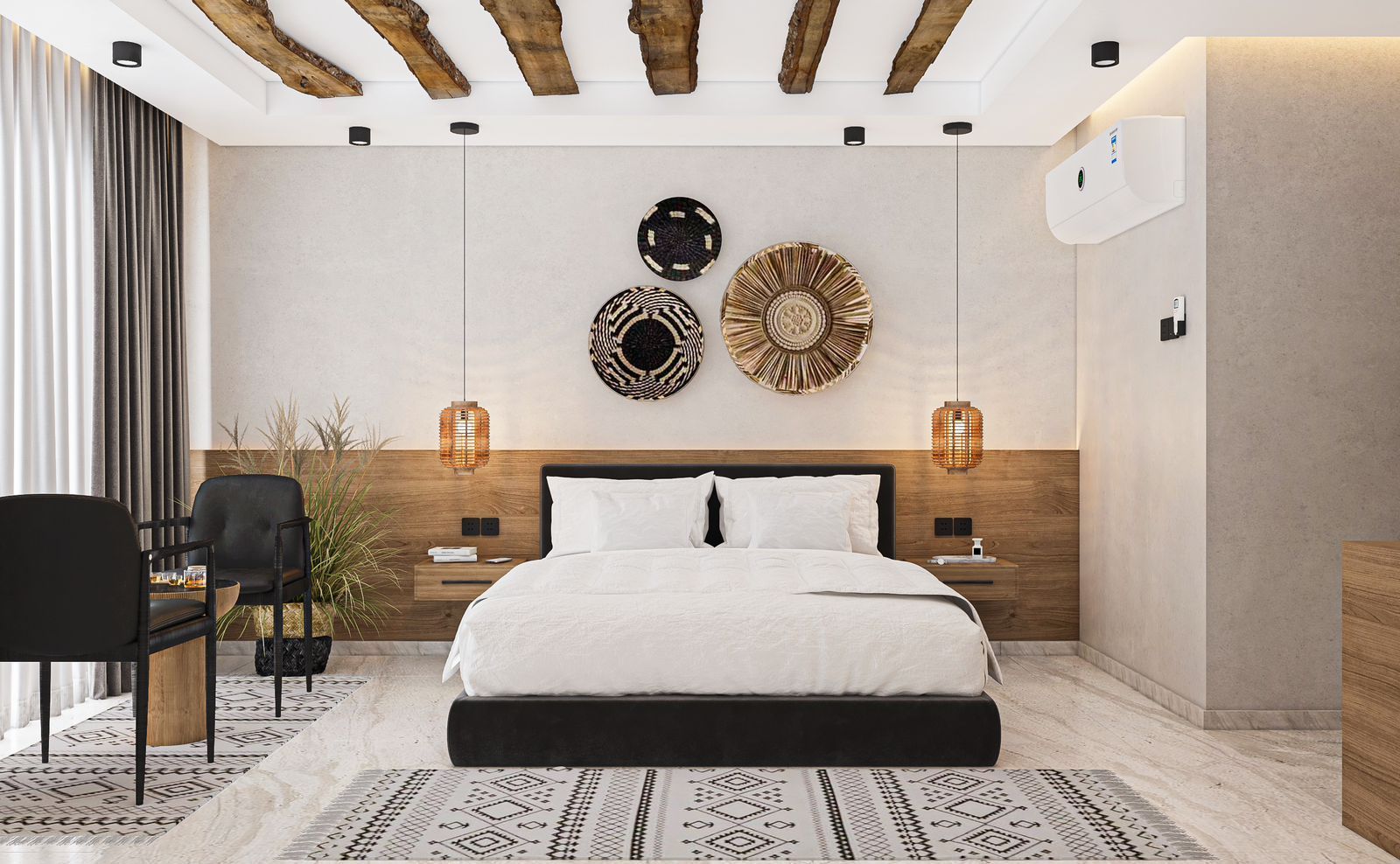 There is a large bed in the middle of the room.
