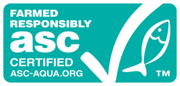 Blue horizontal oval logo containing a white stylized fish icon and the white text