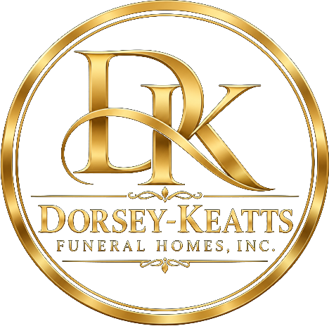 Gold Dorsey-Keatts Funeral Homes, Inc. circular logo with DK monogram