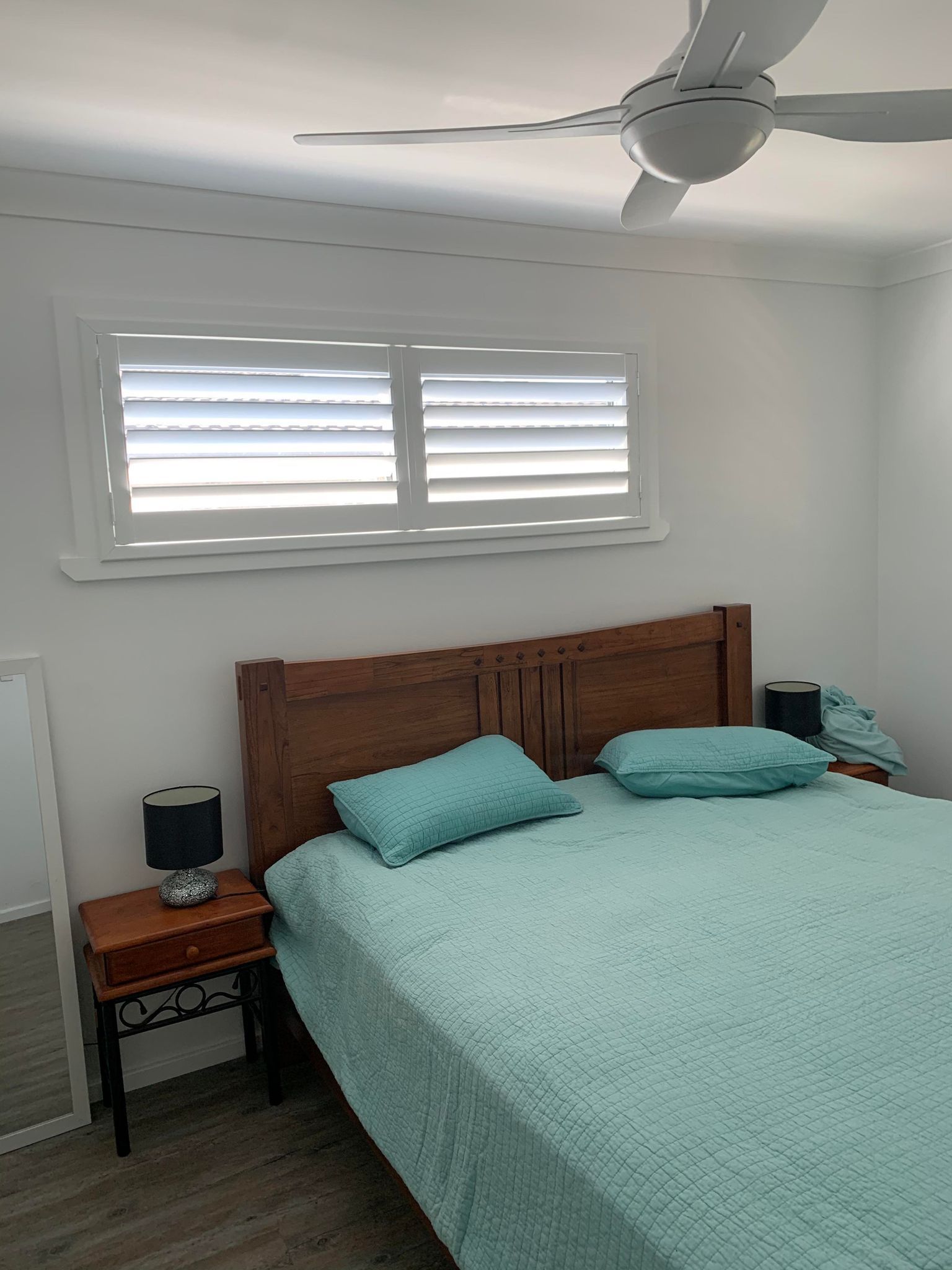 White Bedroom Shutters — Blinds, Awnings & Shutters in Mid North Coast, NSW