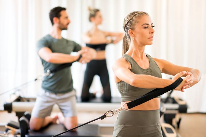 Working out on Pilates Reformer