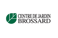 Logo du Centre de Jardin Brossard avec une icône de feuille verte et du texte noir sur fond blanc