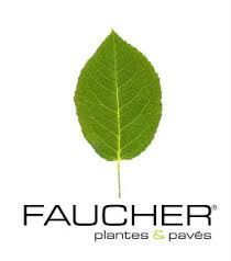 Green leaf logo with text “FAUCHER plantes & pavés”