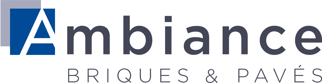 Logo Ambiance avec icône bleue et texte gris, sous-titre « BRIQUES & PAVÉS »