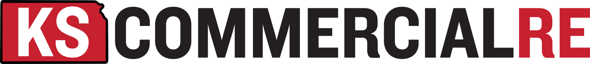 The logo for KS Commercial RE features the letters KS inside a red outline of Kansas, followed by the text COMMERCIAL RE.