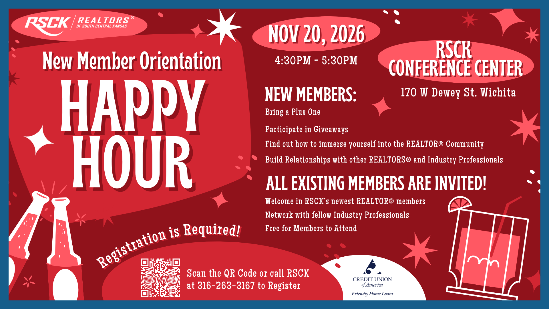 RSCR New Member Orientation Happy Hour on May 28, 2026, at the RSCR Conference Center. Registration is required.