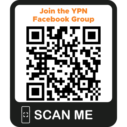 A QR code with the text "Join the YPN Facebook Group" above it and "SCAN ME" in a black box below it.