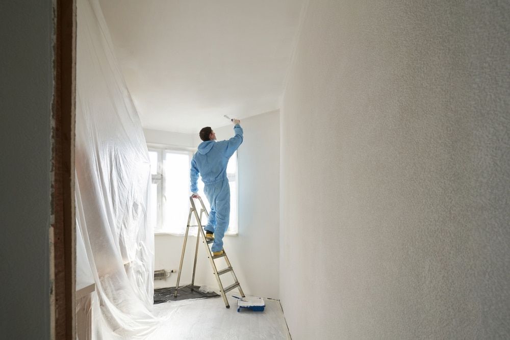 A Man Is Standing On A Ladder Painting A Wall — L & S Wirth Painting in Narromine, NSW