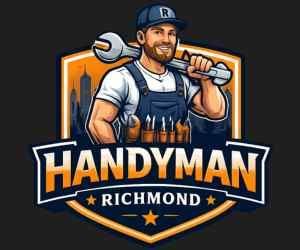 Logo of a smiling handyman with tools, orange shield background, and text “HANDYMAN RICHMOND”