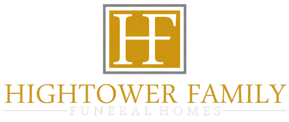 Hightower Family Funeral Homes logo with gold “HF” monogram
