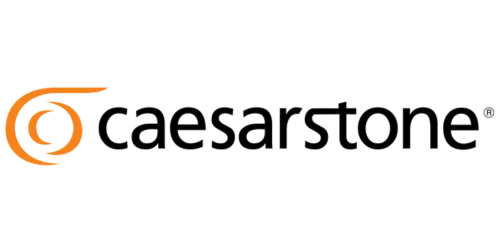 Caesarstone logo with orange swirl icon and black text on a white background