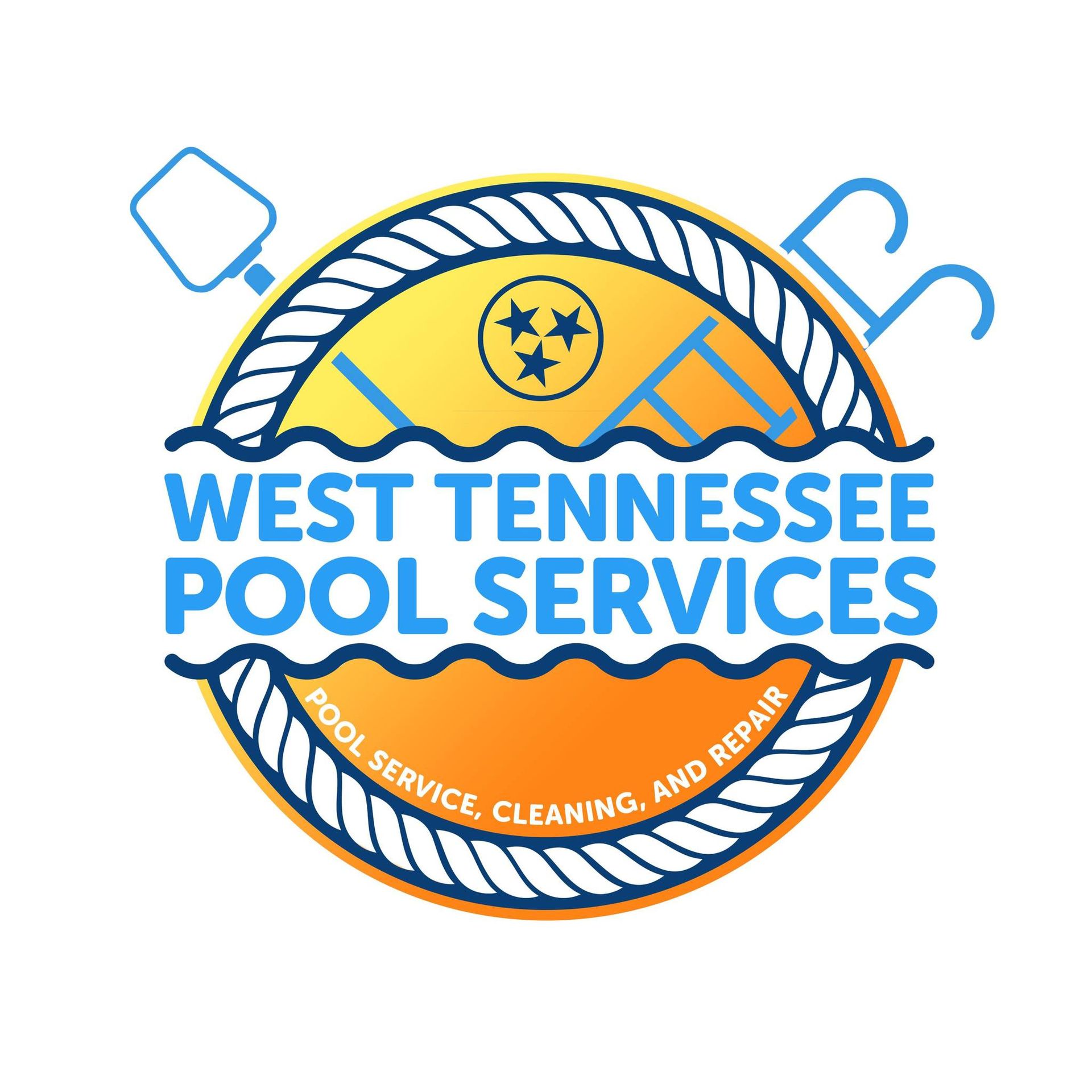 A logo for west tennessee pool services pool service , cleaning , and repair.