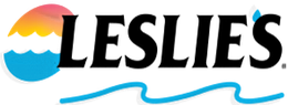 A logo for leslies with a sunset and waves