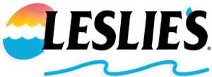 A logo for leslies with a sunset and waves