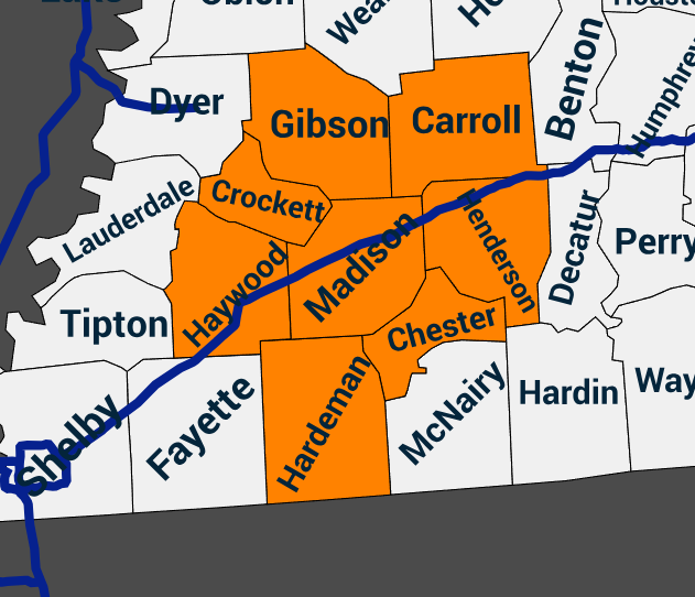 A map showing the county of gibson carroll