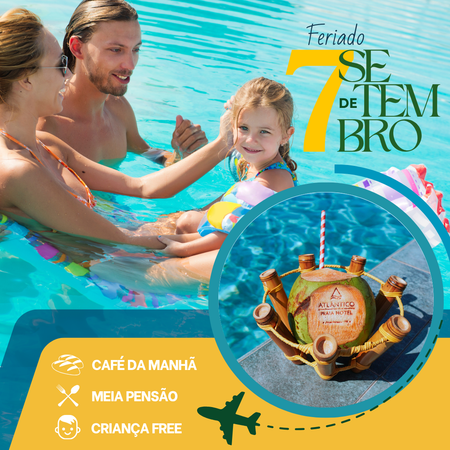 Anúncio de viagem para um pacote turístico em Tiradentes com palmeiras, piscina, café da manhã, meia pensão e crianças grátis.