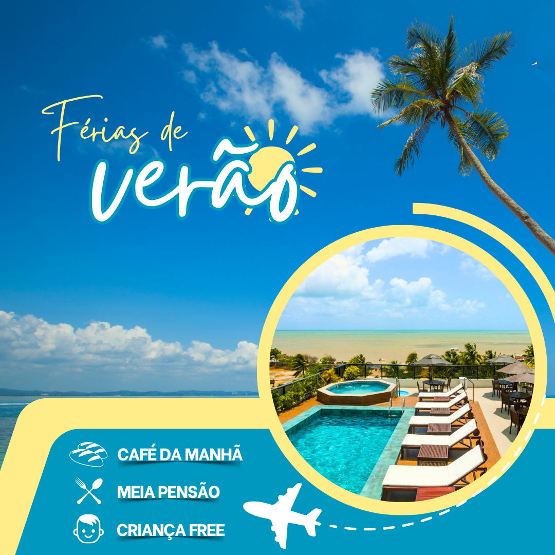 Anúncio de férias em um resort de praia para