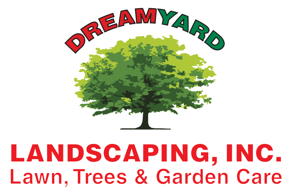 Logo for Dreamyard Landscaping: a tree with red, green text.