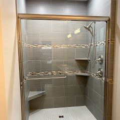 A bathroom glass shower door installation in Eagle River ID by Eagle River Door & Glass