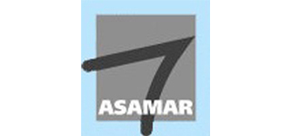 Logo ASAMAR con un numero 7 stilizzato di colore grigio su sfondo azzurro.