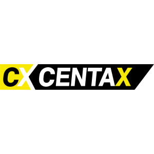 Logo di CX Centax in nero, bianco e giallo su sfondo nero.