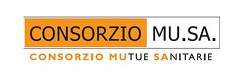 Logo for Consorzio MU.SA., with orange and black text and the subtitle “Consorzio Mutue Sanitarie”