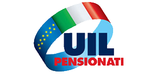 Logo UIL Pensionati con testo blu, sottolineatura rossa e colori della bandiera italiana che si estendono sopra