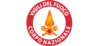 Logo dei Vigili del Fuoco italiani, emblema circolare rosso con fiamma e attrezzi incrociati