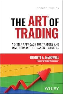 Book cover of "The Art of Trading" with red upward arrow and green chart on a grid background.