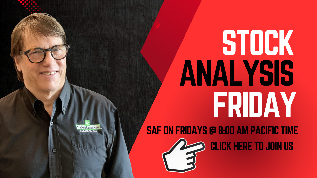 Stock Analysis Friday promo with smiling man on left and bold white text on red geometric background