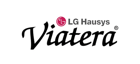 The logo for lg hausys viatera is on a white background.
