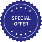 A blue, circular badge with a scalloped edge and ten white stars, featuring the words