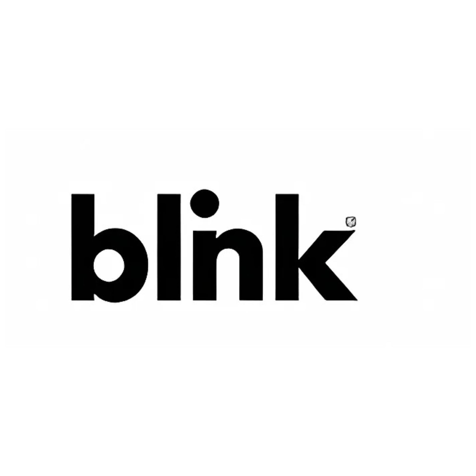 Black and white Blink logo with a dot over the