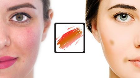 A woman 's face is shown before and after being painted.