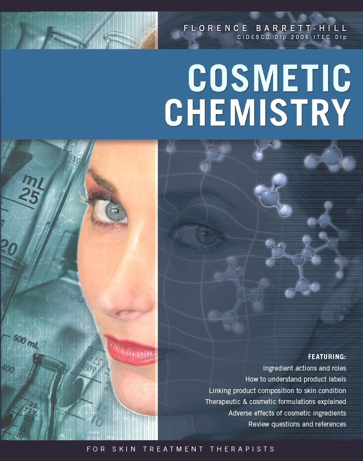 A book cover for cosmetic chemistry with a woman 's face on it