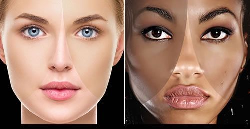 A woman 's face is shown before and after being bleached.