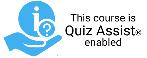 A blue logo that says `` this course is quiz assist enabled ''